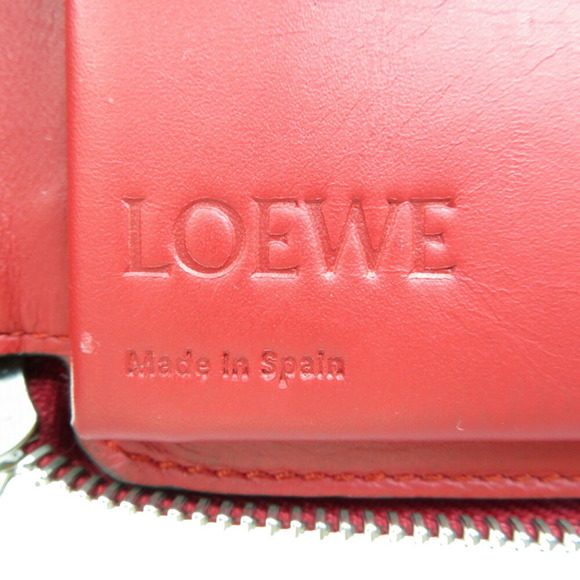 Loewe Mays Square Zip Leather Red Pink Bifold Wallet - Picture 9 of 10